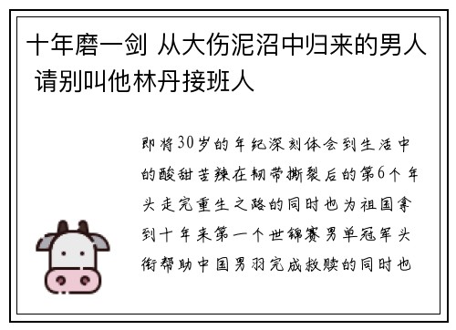 十年磨一剑 从大伤泥沼中归来的男人 请别叫他林丹接班人 十年磨一剑 从大伤泥沼中归来的男人 请别叫他林丹接班人